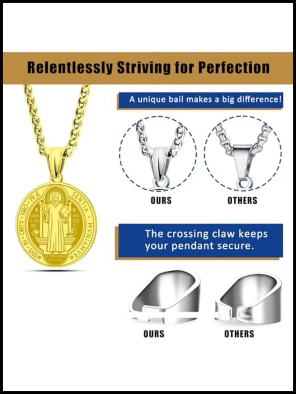 St. Benedict Medal Necklace Stainless Steel Religious Pendant for Men Women